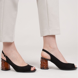 Marco Shoes Sandale de piele neagră, cu toc de chihlimbar 3D negru 1