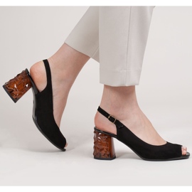 Marco Shoes Sandale de piele neagră, cu toc de chihlimbar 3D negru 2