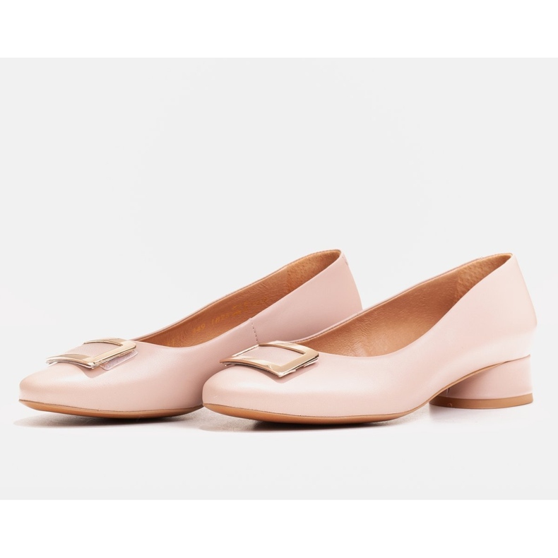 Marco Shoes Balerini din piele roz cu decor auriu 1