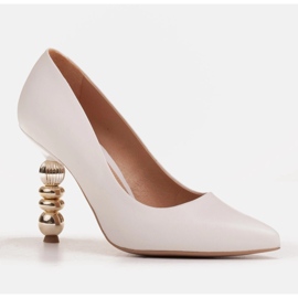 Marco Shoes Tocuri albe din piele cu pietre 1