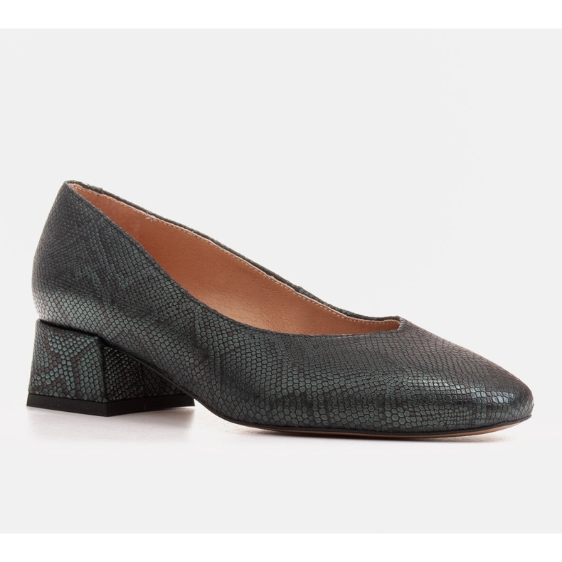 Marco Shoes Pompe din piele de șarpe verde cu gât în ​​V 1