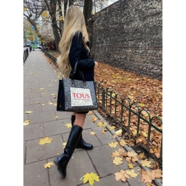 Marco Shoes Cizme plate înalte din piele naturală gofrată negru 1