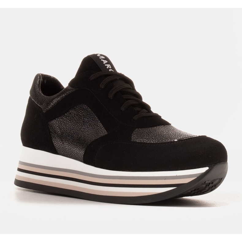 Marco Shoes Adidași ușori pe talpă groasă din piele naturală negru 1