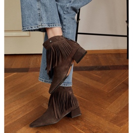 Marco Shoes Cizme originale din piele intoarsa cu franjuri decorative maro 1