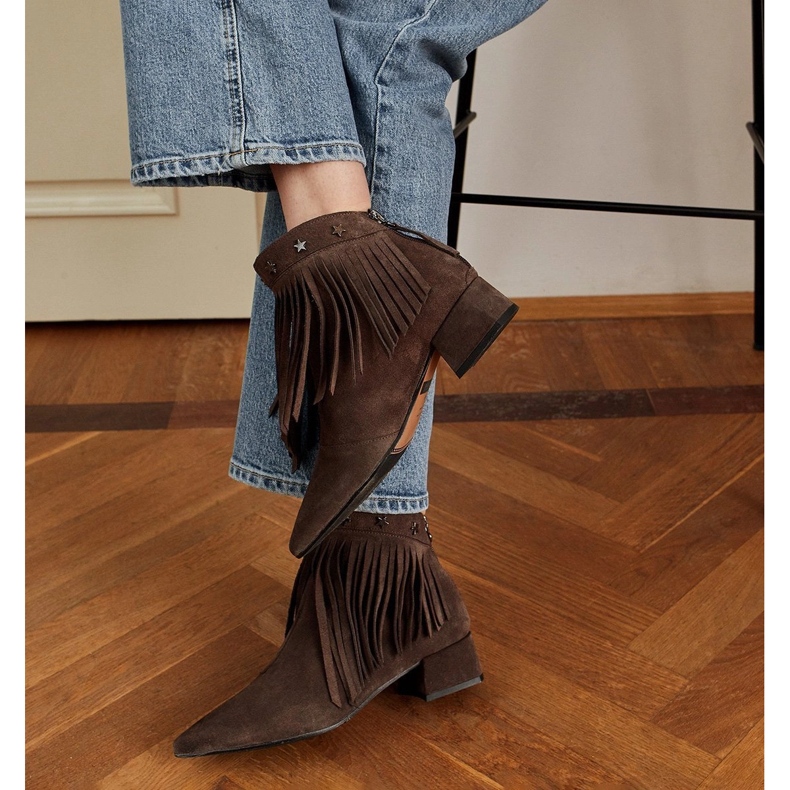 Marco Shoes Cizme originale din piele intoarsa cu franjuri decorative maro 1