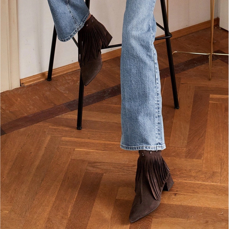 Marco Shoes Cizme originale din piele intoarsa cu franjuri decorative maro 2