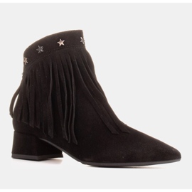 Marco Shoes Cizme originale din piele intoarsa cu franjuri decorative negru 1