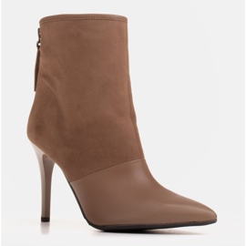 Marco Shoes Cizme de damă pe toc înalt într-o combinație de piele și piele de căprioară bej 1