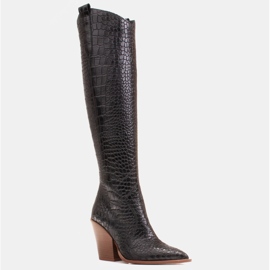 Marco Shoes Cizme înalte pentru femei cizme de cowboy, model croco negru 1 Marco Shoes Cizme înalte pentru femei cizme de cowboy, model croco negru 1