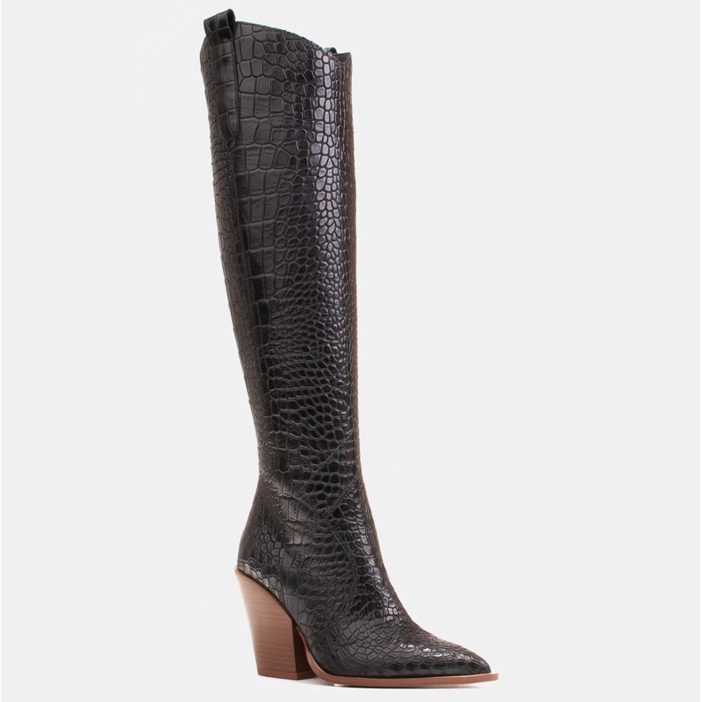 Marco Shoes Cizme înalte pentru femei cizme de cowboy, model croco negru 1 Marco Shoes Cizme înalte pentru femei cizme de cowboy, model croco negru 1