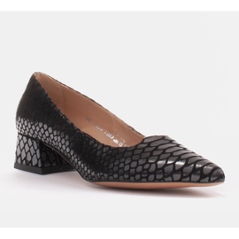 Marco Shoes Pompele de damă cu piele interesantă pe toc mic negru 1
