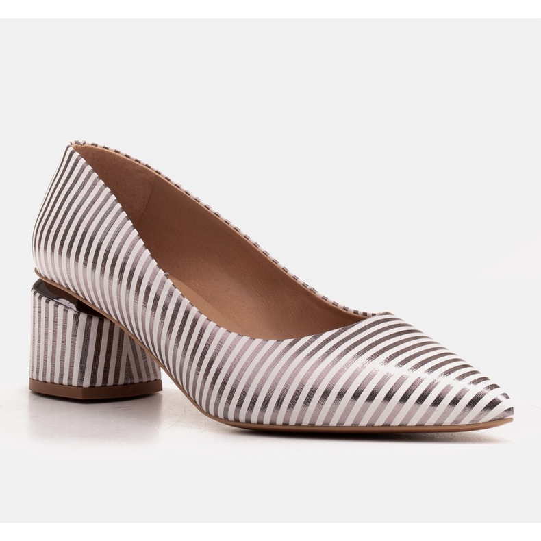 Marco Shoes Pompe cu dungi albe și argintii cu tocuri aurii 1
