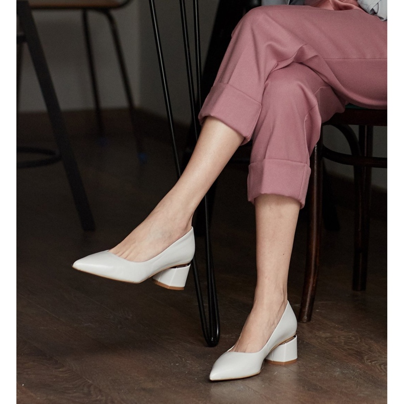 Marco Shoes Pompe din piele gri metalizat cu tocuri aurii 1