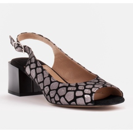 Marco Shoes Sandale confortabile pentru femei, cu piele interesantă negru argint 1