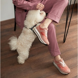 Marco Shoes Adidași pe o talpă groasă cu plasă respirabilă roz 1