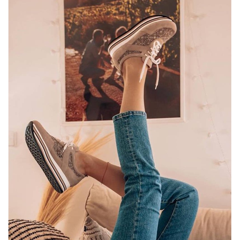 Marco Shoes Adidași pe o talpă groasă cu plasă respirabilă bej 1