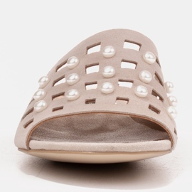 Marco Shoes Papuci eleganti pentru femei cu perle si perforatie bej 2