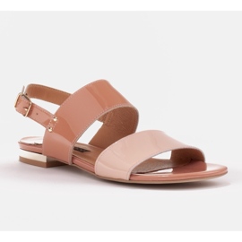 Marco Shoes Sandale plate cu lac și toc metalic bej 1