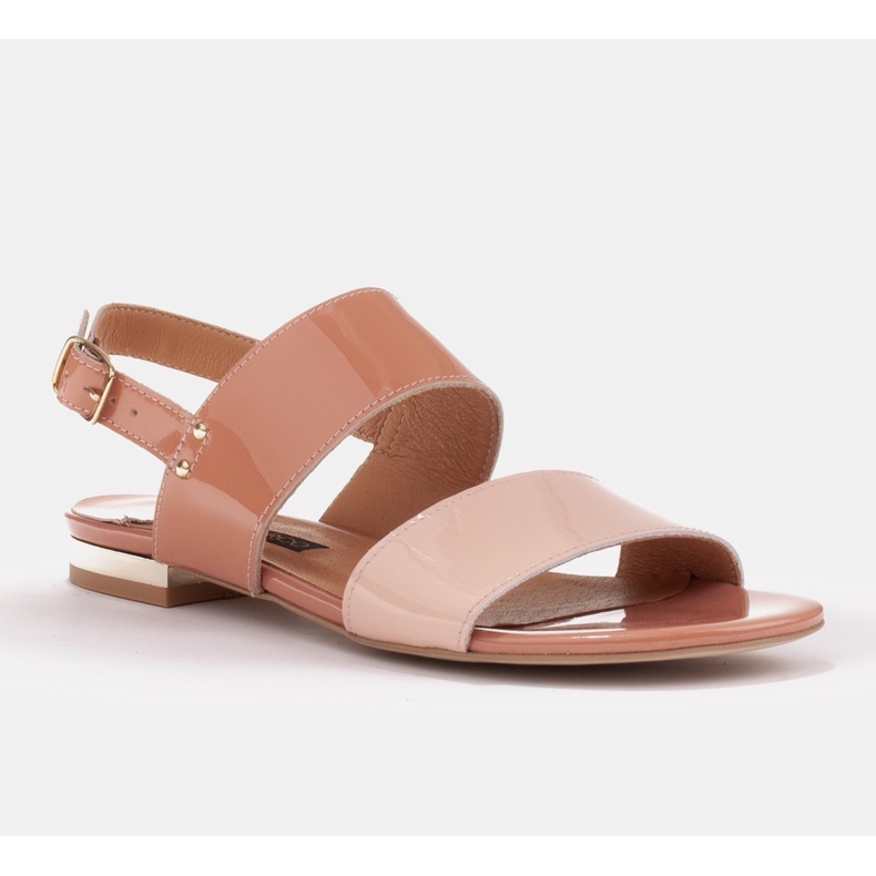 Marco Shoes Sandale plate cu lac și toc metalic bej 1