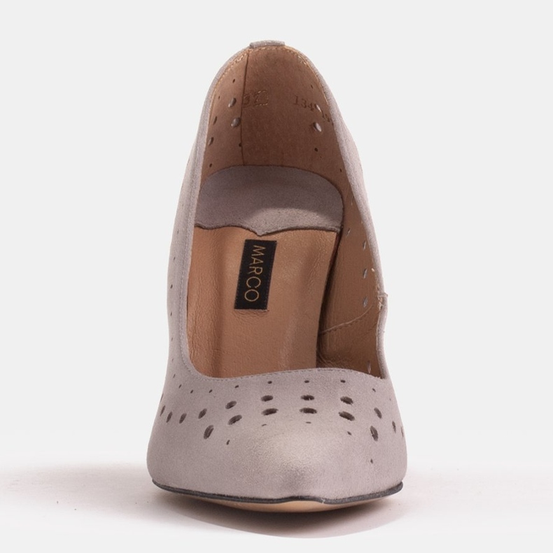 Marco Shoes Stilete din piele intoarsa naturala cu perforatie decorativa gri 1