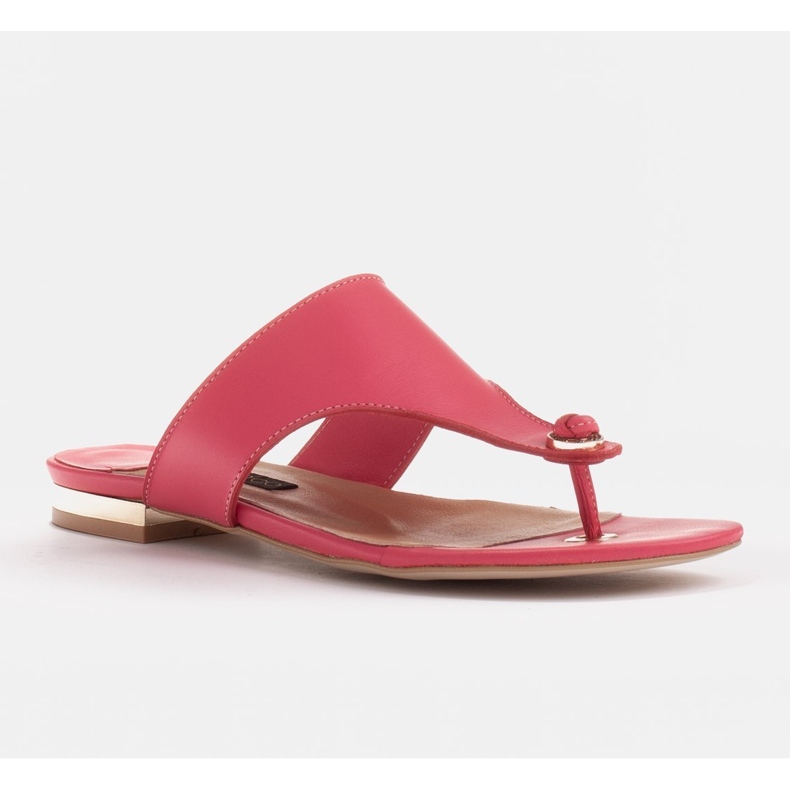 Marco Shoes Flip-flops din piele cu toc metalic roz 1