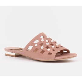 Marco Shoes Papuci eleganti pentru femei cu perle si perforatie roz 1