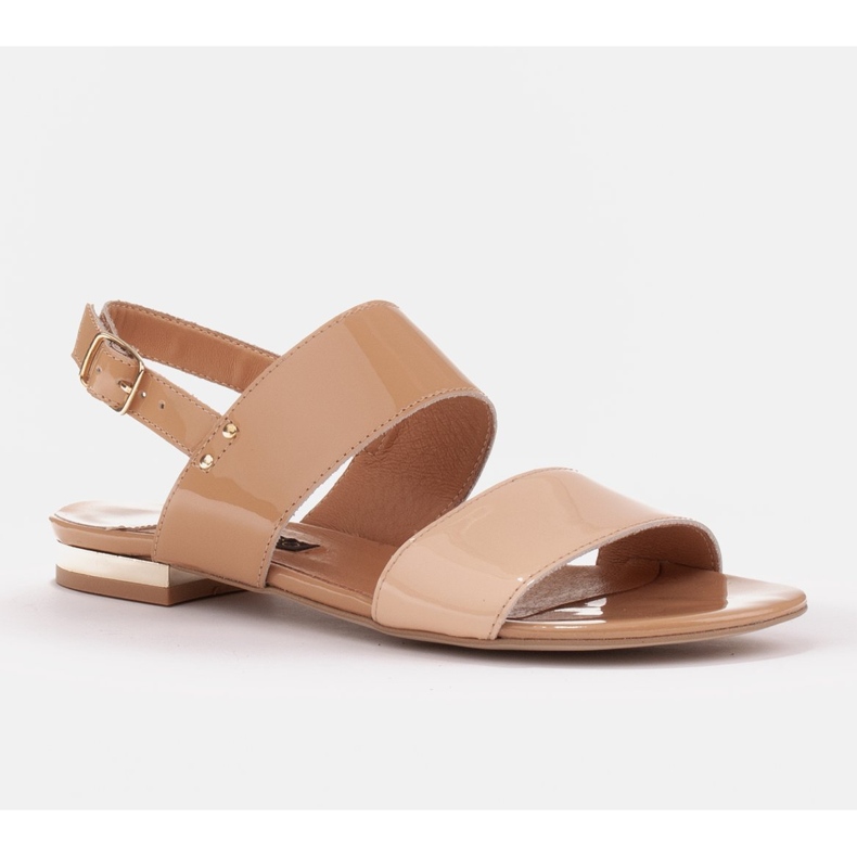 Marco Shoes Sandale plate cu lac și toc metalic bej 1