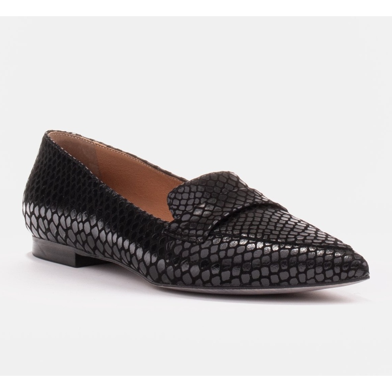 Marco Shoes Balerini din piele de șarpe din piele de căprioară negru 1