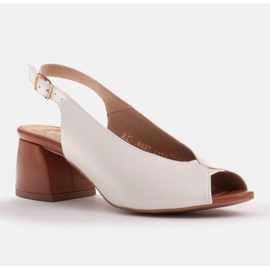 Marco Shoes Sandale din piele albă 1573P cu toc stabil 1