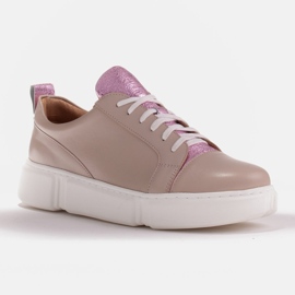 Marco Shoes Adidași bej cu inserție roz 1