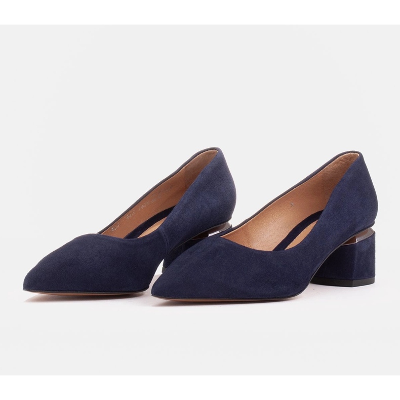 Marco Shoes Pompe din piele de căprioară naturală cu detaliu argintiu în călcâi albastru 2