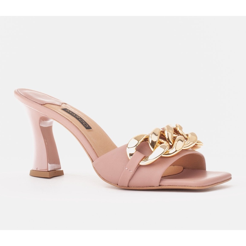 Marco Shoes Papuci de piele pentru femei cu lanț decorativ roz 1