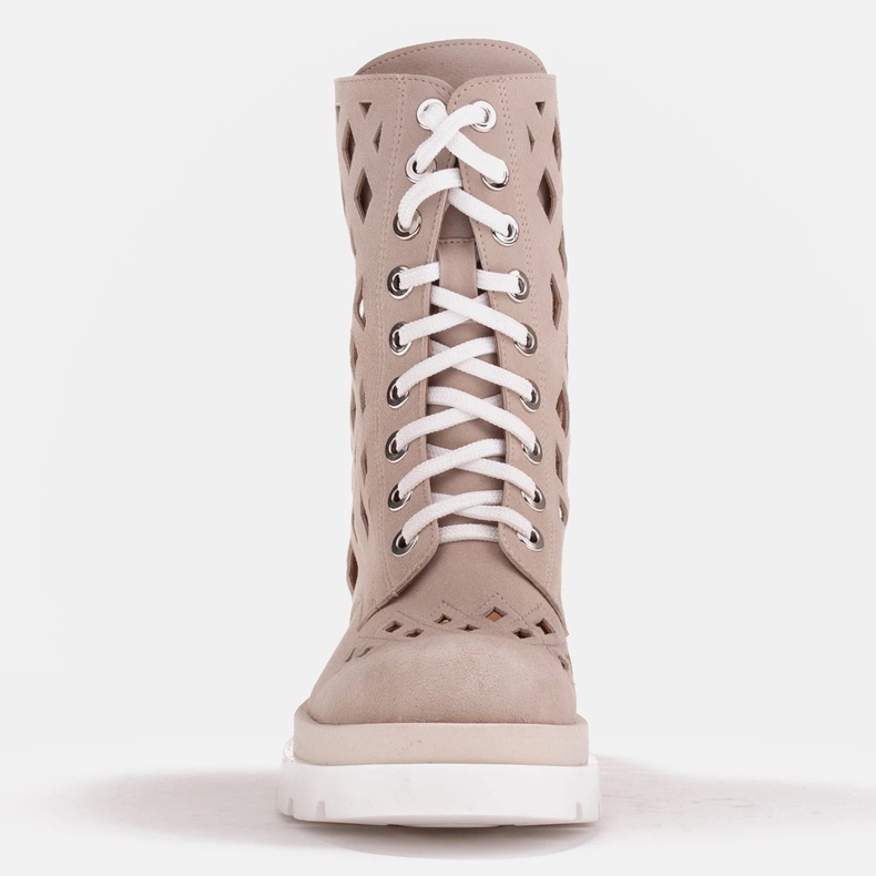 Marco Shoes Cizme din velur cu perforare bej 2