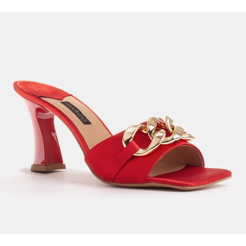Marco Shoes Papuci de damă din satin roșu cu lanț decorativ roşu 1