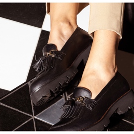 Marco Shoes Mocasini cu lanț de aur pe talpă ușoară negru 2