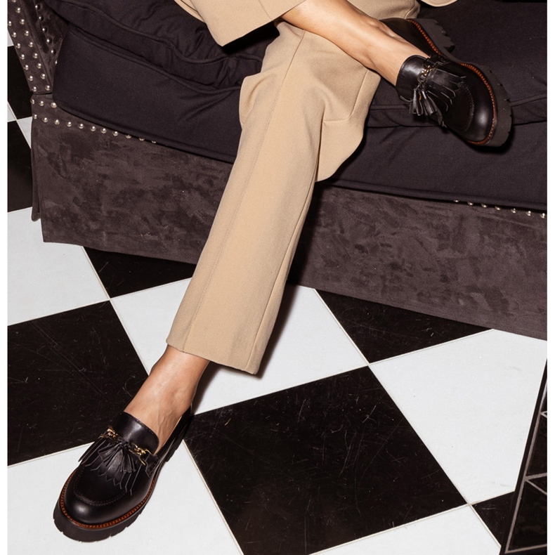 Marco Shoes Mocasini cu lanț de aur pe talpă ușoară negru 1