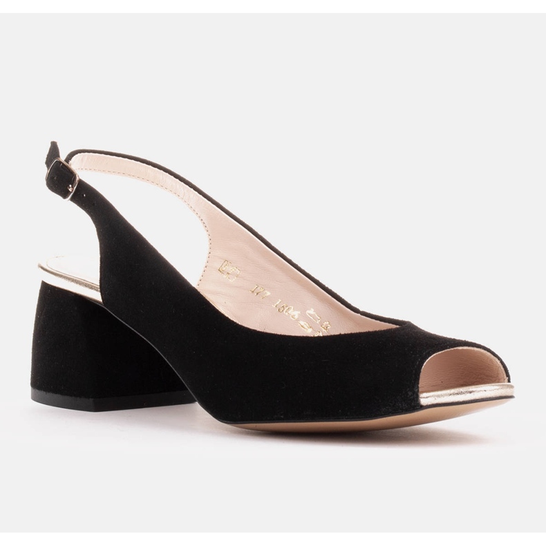 Marco Shoes Sandale negre din piele intoarsa cu toc stabil negru 1