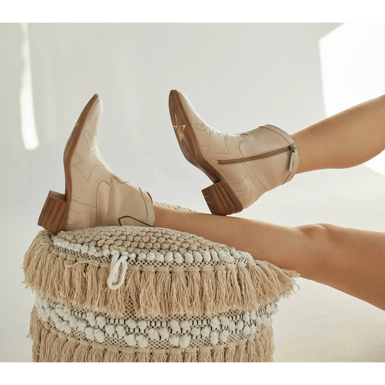 Marco Shoes Cizme de cowboy din piele cu cusături decorative 2188B-1278-042-1 bej 1