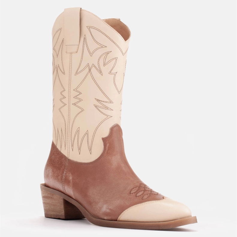Marco Shoes Cizme cowboy brodate, piele cu efect vintage bej maro 1