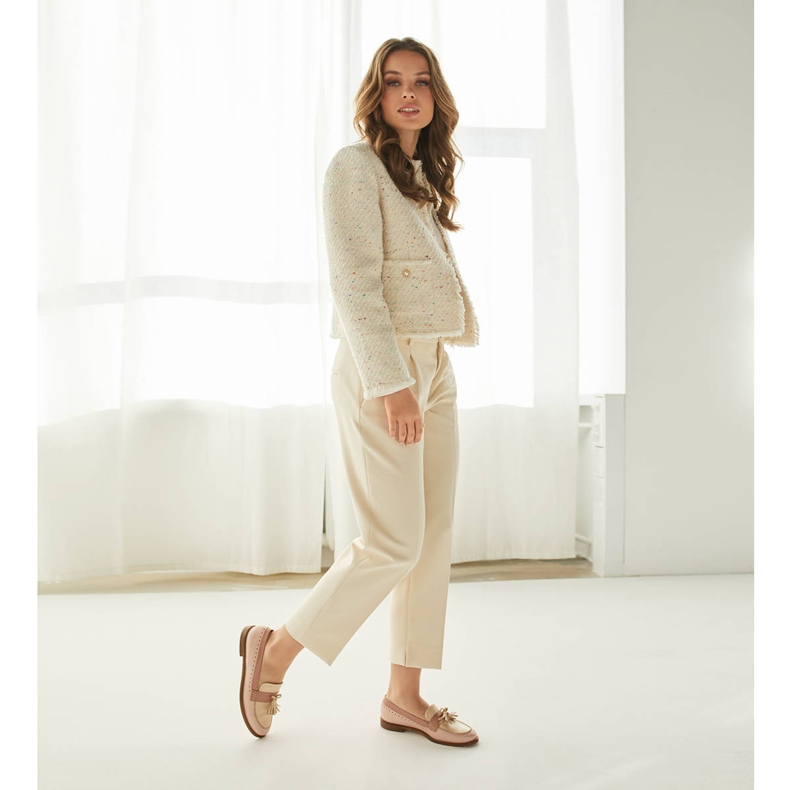 Marco Shoes Mocasini cu franjuri decorative bej roz 1