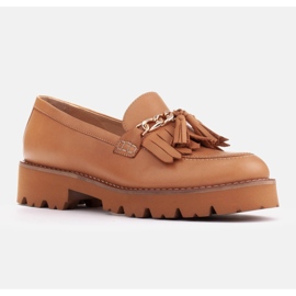 Marco Shoes Mocasini cu lanț de aur pe talpă ușoară bej 1