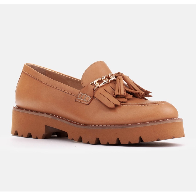 Marco Shoes Mocasini cu lanț de aur pe talpă ușoară bej 1