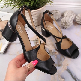 Sandale de dama din piele neagra cu toc inalt Juma negru 1