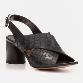 Marco Shoes Sandale din piele pentru femei din piele cu dungi tăiate negru 1