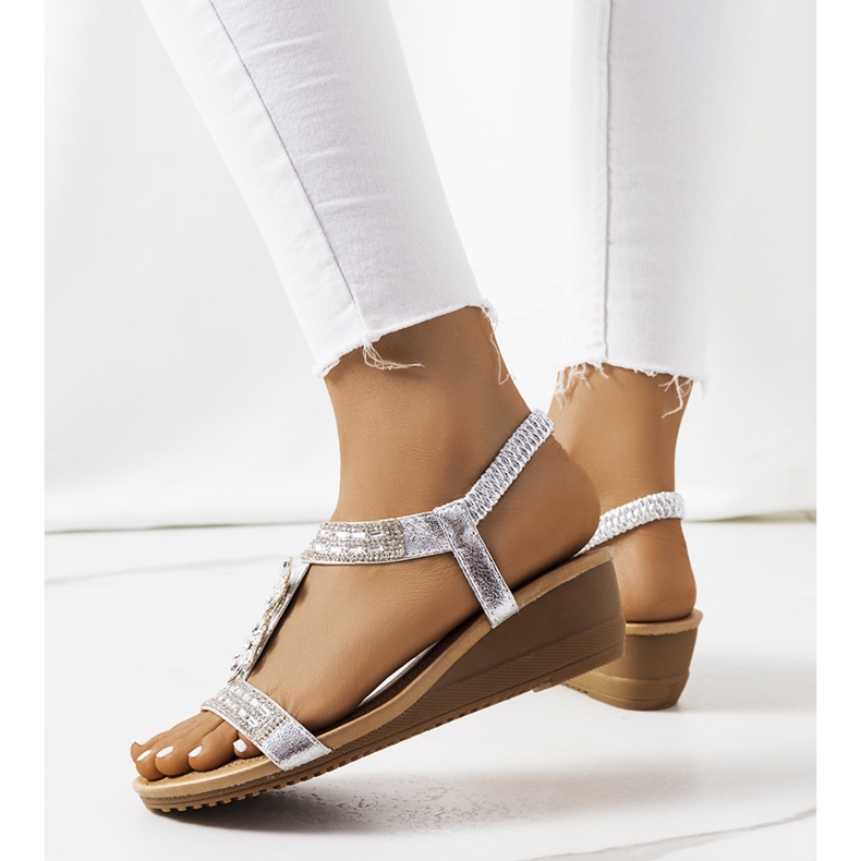 Sandale cu pană Amisha argintii 1