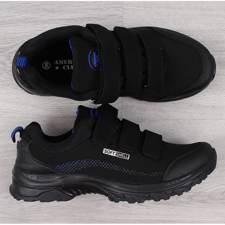 Pantofi de trekking cu Velcro impermeabili negru si albastru American Club 1