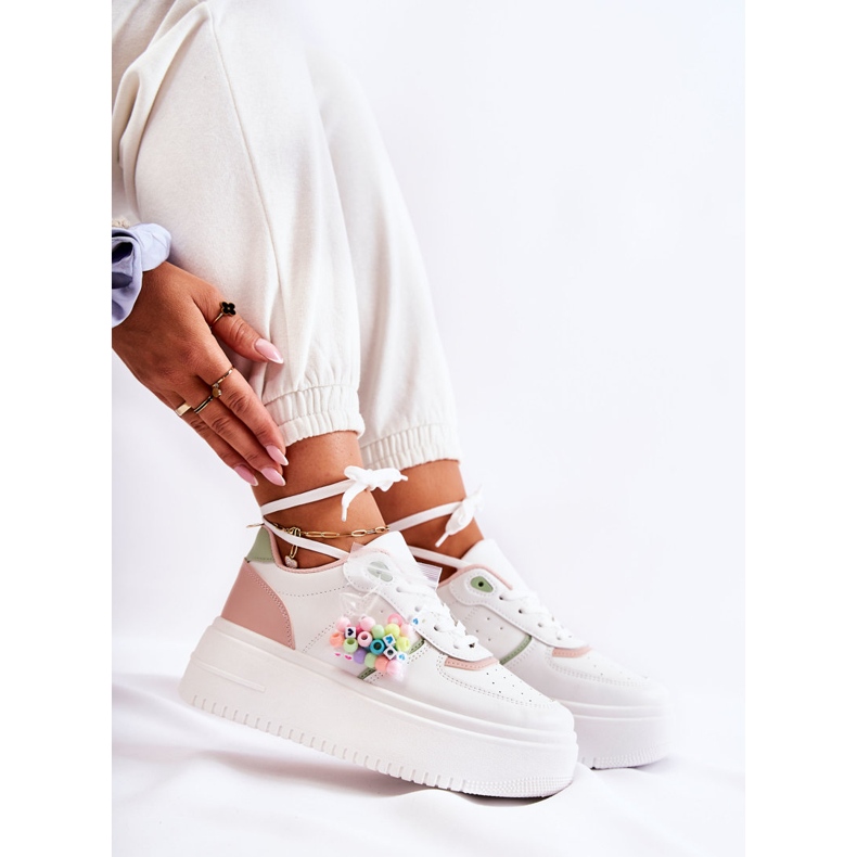 PS1 Pantofi sport de damă legati pantofi alb și roz Manila 2 PS1 Pantofi sport de damă legati pantofi alb și roz Manila 2
