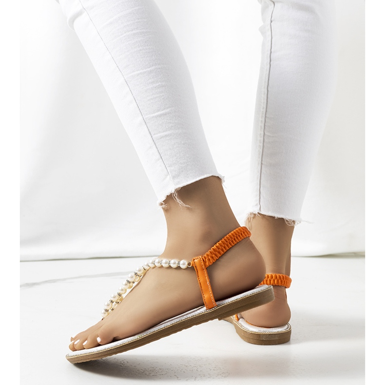 Sandale portocalii cu perle Tana portocale argint 2