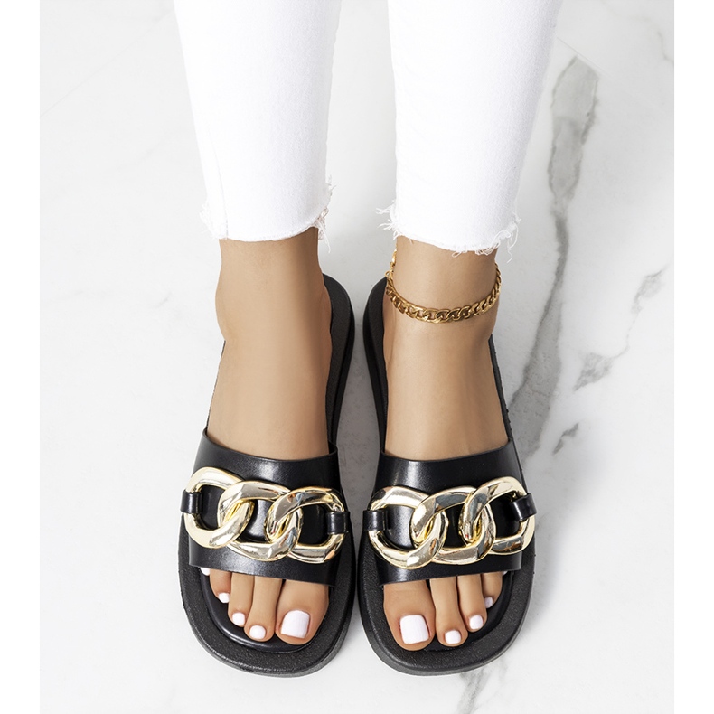 Papuci negri cu lanț Bragg negru 1 Papuci negri cu lanț Bragg negru 1