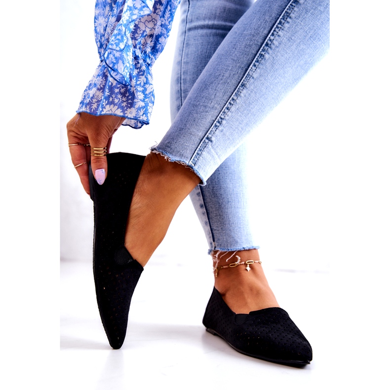 LU BOO Balerini ajurat pentru damă, slip-on, Black Rosario negru 3